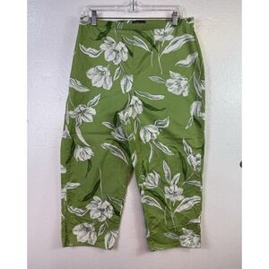 Blassport Women Capris Sz 14 Green Floral Side Elastic Stretch Beach Boho